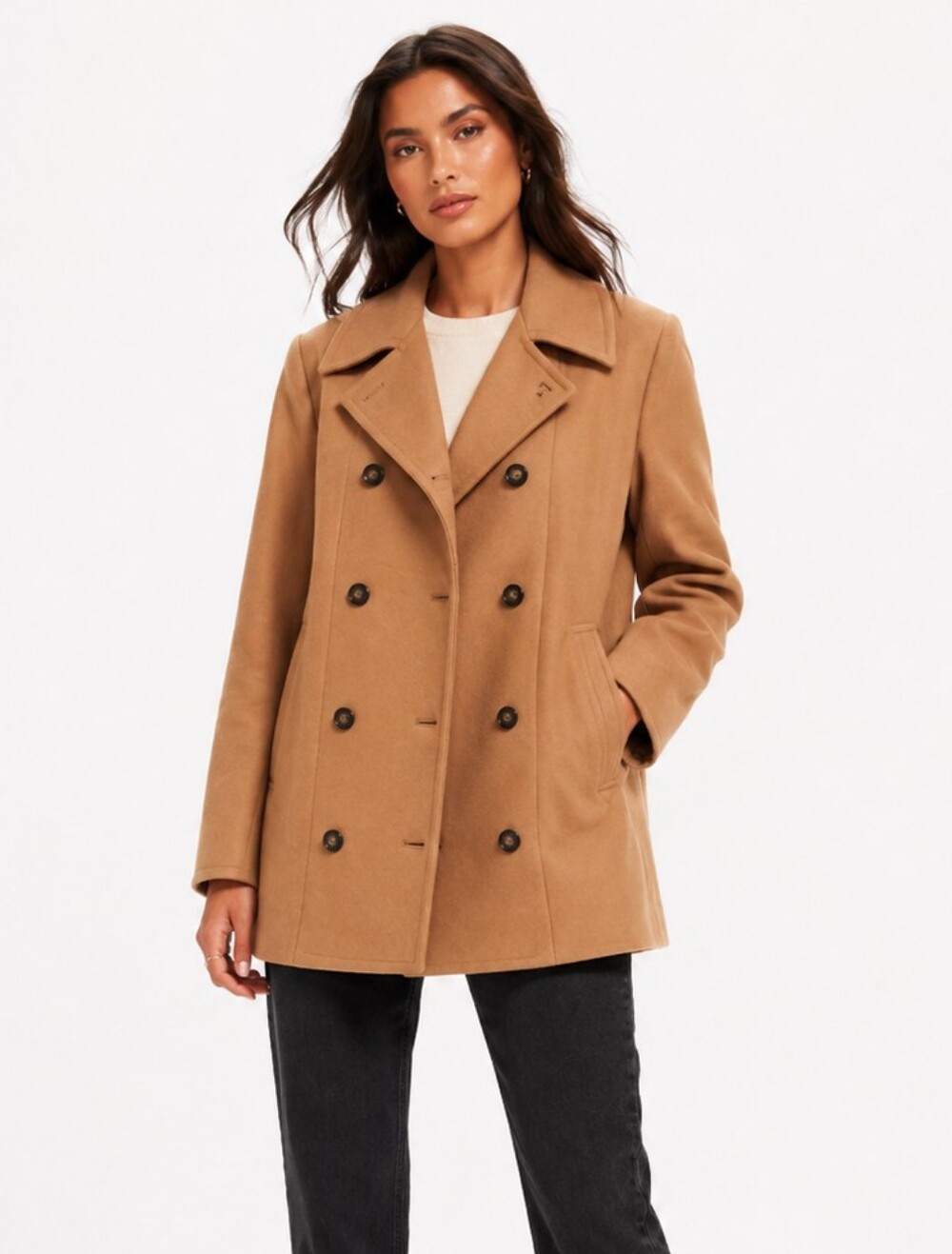 Stella McCartney Camel Double Breasted Pea Coat Jacket Size 6